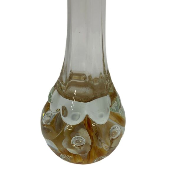 Signed Joe St Clair Bud Vase Glass Controlled Bubble Tan Floral Paperweight Vtg - Picture 2 of 5